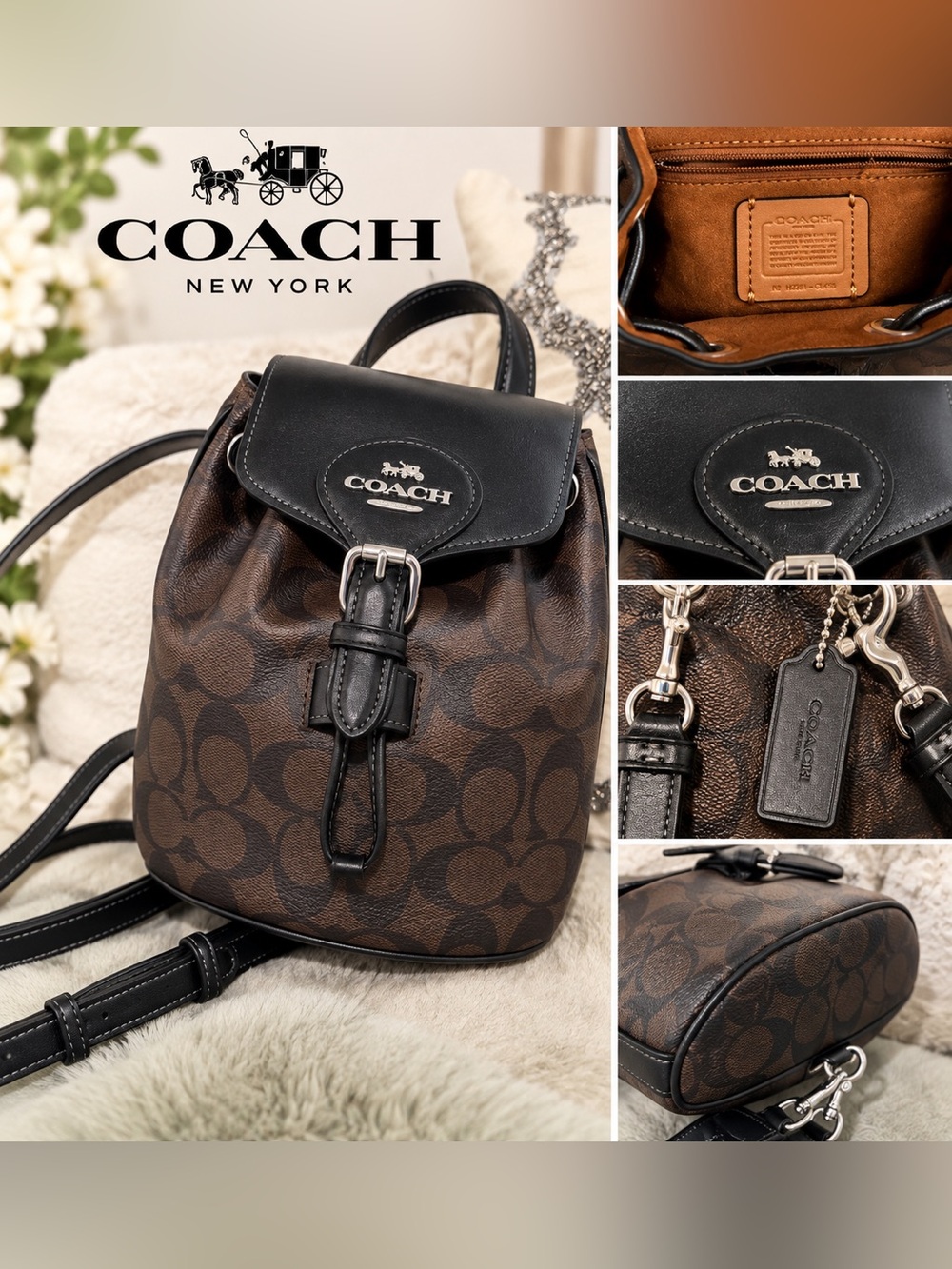 Coach Amelia Convertible Backpack Signature Canvas Brown Black CL458